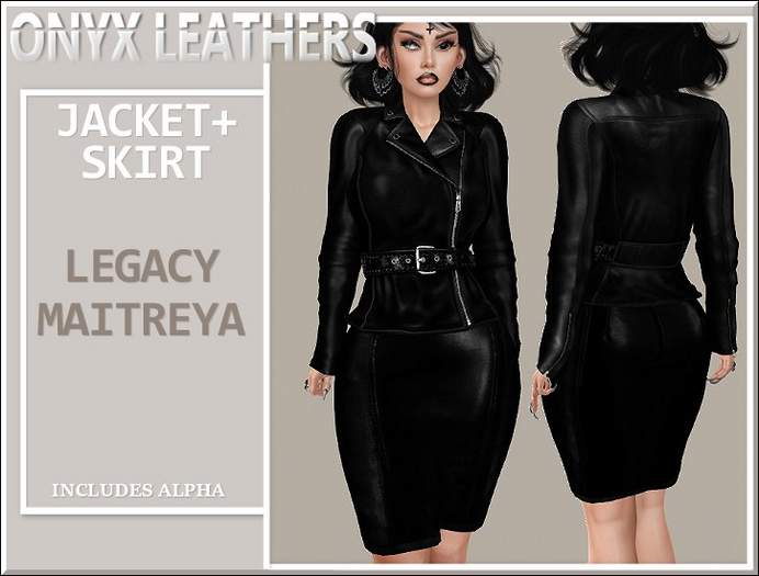 Second Life Marketplace Leather Biker Jacket with Pencil SKirt